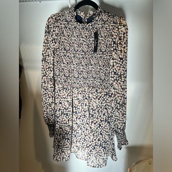 Lulus Floral Navy Blue Print Smocked Dress - Picture 2 of 3